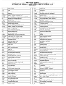NBEO CPDO EXAMINATION  OPTOMETRIC / DOSAGE / LABORATORY ABBREVIATIONS[removed]sorted alphabetically)  ∆