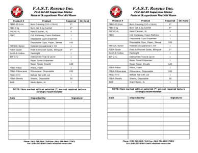 F.A.S.T. Rescue Inc.  F.A.S.T. Rescue Inc. First Aid Kit Inspection Sticker Federal Occupational First Aid Room