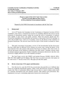 Committee for the Coordination of Statistical Activities SASeventeenth Session 3 February 2011 New York, 21 February 2011 Item 9 of the provisional agenda