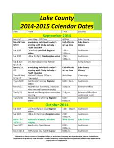 Lake County[removed]Calendar Dates Date Event