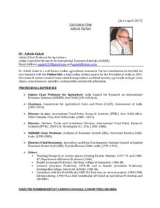 Curriculum Vitae  (As on April, 2017) Ashok Gulati