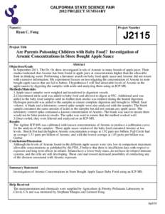 CALIFORNIA STATE SCIENCE FAIR 2012 PROJECT SUMMARY Name(s)  Ryan C. Fong