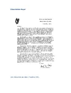Clóscríobhán Royal  Litir chlóscríofa dar dáta 1 Feabhra 1951. 