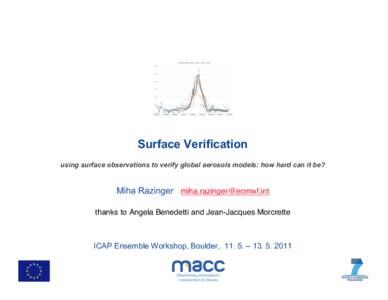 Surface Verification using surface observations to verify global aerosols models: how hard can it be? Miha Razinger   thanks to Angela Benedetti and Jean-Jacques Morcrette