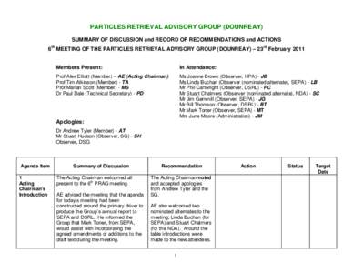 6th MEETING OF THE PARTICLES RETRIEVAL ADVISORY GROUP (DOUNREAY) – 23rd February 2011