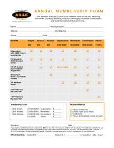 ANNUAL MEMBERSHIP FORM The Asheville Area Arts Council is the collective voice for the arts, advancing Buncombe County by delivering resources, developing innovative collaborations, and fostering creativity in the commun