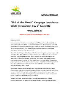 Media Release “Bird of the Month” Campaign Launcheson World Environment Day 5th June 2012