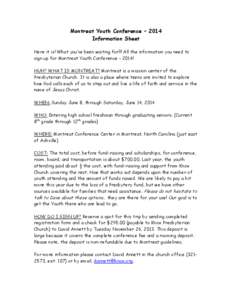 Montreat Youth Conference – 2014 Information Sheet Here it is! What you’ve been waiting for!!! All the information you need to