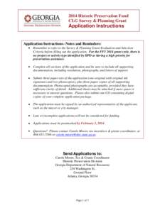 2014 Historic Preservation Fund CLG Survey & Planning Grant Application Instructions  Application Instructions--Notes and Reminders: