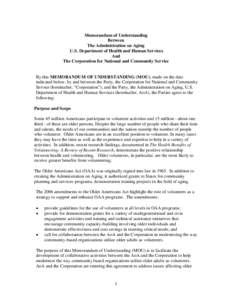 Memorandum of Understanding Between The Administration on Aging U.S. Department of Health and Human Services and The Corporation for National and Community Service