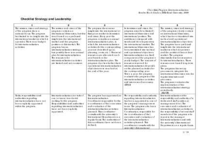 Checklists Program Internationalization Sandra Reeb-Gruber, INHolland University, 2009 Checklist Strategy and Leadership 1