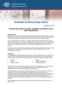 INTEGRATED CARGO SYSTEM - BUSINESS CONTINUITY PLAN