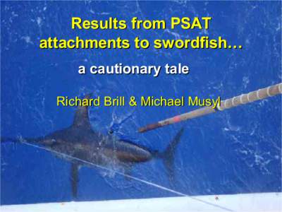 Results from PSAT attachments to swordfish… a cautionary tale Richard Brill & Michael Musyl  PSATS deployed to date