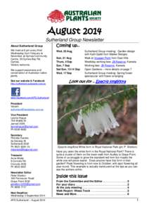 August 2014 Sutherland Group Newsletter About Sutherland Group We meet at 8 pm every third Wednesday from February to November at Gymea Community