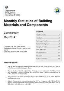 Monthy Statistics of Building Materials and Components - Commentary May 2014