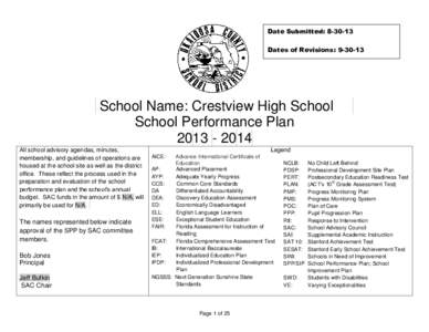 Date Submitted: [removed]Dates of Revisions: [removed]School Name: Crestview High School School Performance Plan[removed]