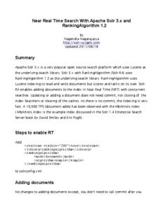 Near Real Time Search With Apache Solr 3.x and RankingAlgorithm 1.2 By Nagendra Nagarajayya http://solr-ra.tgels.com Updated[removed]