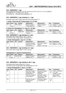 AUF- / ABSTIEGSSPIELE Saison[removed]O40 - SENIOREN 1. Liga Der Gruppensieger Neuhausen ist für die Teilnahme am STT-Final vom[removed]Juni qualifiziert. Der Siebte der 1. Liga steigt in die 2. Liga ab. Der Sechste der 