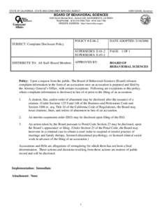 STATE OF CALIFORNIA - STATE AND CONSUMER SERVICES AGENCY  GRAY DAVIS, Governor BOARD OF BEHAVIORAL SCIENCES 1625 North Market Blvd., Suite S-200, SACRAMENTO, CA 95834