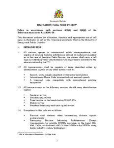 Government of Barbados  BARBADOS CALL SIGN POLICY