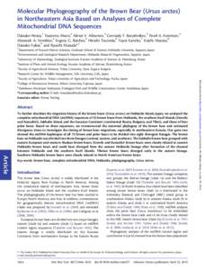 Molecular Phylogeography of the Brown Bear (Ursus arctos) in Northeastern Asia Based on Analyses of Complete Mitochondrial DNA Sequences Daisuke Hirata,1 Tsutomu Mano,2 Alexei V. Abramov,3 Gennady F. Baryshnikov,3 Pavel 
