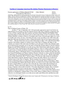 Southern Campaign American Revolution Pension Statements & Rosters Pension application of William Mitchell R7269 Transcribed by Will Graves Chloe Mitchell