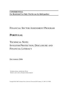 CONFIDENTIAL For Restricted Use Only (Not for use by third parties) FINANCIAL SECTOR ASSESSMENT PROGRAM  PORTUGAL