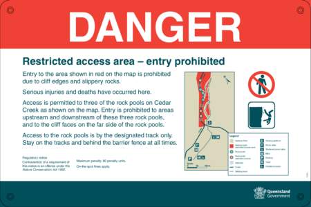 Cedar Creek Restricted Access Area sign
