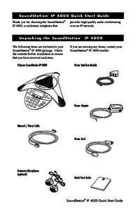 SoundStation® IP 4000 Quick Start Guide Thank you for choosing the SoundStation® IP 4000, a conference telephone that provides high quality audio conferencing over an IP network.