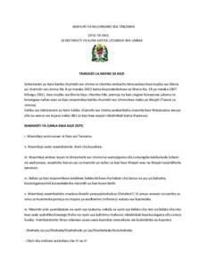 JAMHURI YA MUUNGANO WA TANZANIA OFISI YA RAIS SEKRETARIETI YA AJIRA KATIKA UTUMISHI WA UMMA TANGAZO LA NAFASI ZA KAZI Sekretariati ya Ajira katika Utumishi wa Umma ni chombo ambacho kimeundwa kwa mujibu wa Sheria