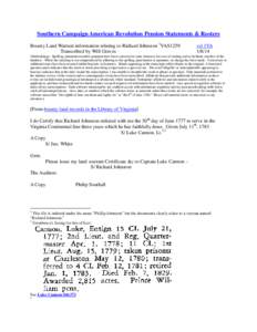 Southern Campaign American Revolution Pension Statements & Rosters Bounty Land Warrant information relating to Richard Johnston 1VAS1259 Transcribed by Will Graves vsl 1VA[removed]