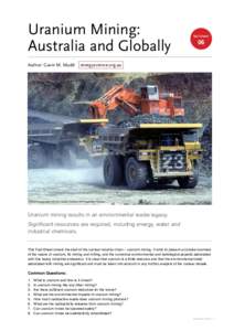 Uranium Mining: Australia and Globally Author: Gavin M. Mudd fact sheet