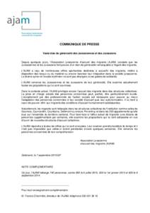 COMMUNIQUE DE PRESSE Vaste élan de générosité des Jurassiennes et des Jurassiens Depuis quelques jours, l’Association jurassienne d’accueil des migrants (AJAM) constate que les Jurassiennes et les Jurassiens font