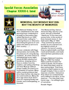 Special Forces Association Chapter XXXII-L Intel VOLUME 6 ISSUE 4 MAY 2014