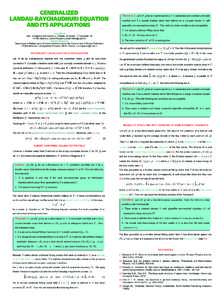 GENERALIZED LANDAU-RAYCHAUDHURI EQUATION AND ITS APPLICATIONS 