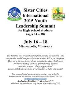 Sister Cities International 2015 Youth Leadership Summit for High School Students (ages 14 – 18)