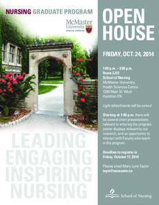 NURSING GRADUATE PROGRAM  OPEN HOUSE FRIDAY, OCT. 24, 2014 1:00 p.m. – 3:00 p.m.