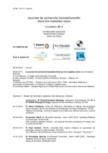 JRTMR – [removed]Marseille  Journée de recherche translationnelle dans les maladies rares 9 octobre 2014 Aix-Marseille Université