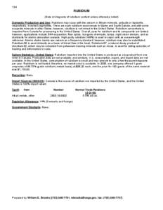 134  RUBIDIUM (Data in kilograms of rubidium content unless otherwise noted) Domestic Production and Use: Rubidium may occur with the cesium or lithium minerals, pollucite or lepidolite, respectively, in zoned pegmatites