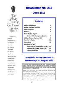 Newsletter No. 213 June 2012 Contents: