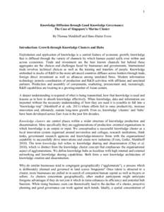 1  Knowledge Diffusion through Good Knowledge Governance: The Case of Singapore’s Marine Cluster By Thomas Menkhoff and Hans-Dieter Evers