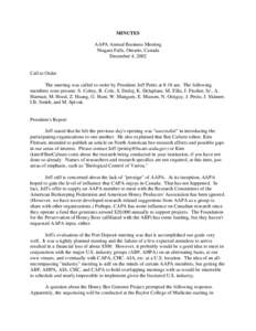MINUTES AAPA Annual Business Meeting Niagara Falls, Ontario, Canada December 4, 2002  Call to Order