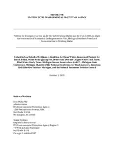 BEFORE THE UNITED STATES ENVIRONMENTAL PROTECTION AGENCY _________________________________________________________________________________________________________ Petition for Emergency Action under the Safe Drinking Wat