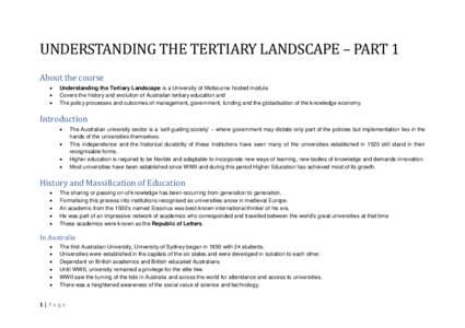 Part 1 - Understanding the tertiary landscape