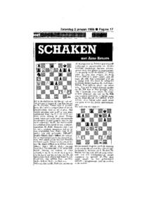 Zaterdag2 januari 1988O Pagina  Dit is de stelling na de 23e zet van wit, uit een partij tussen R. van Tienhoven en B. Coenen. Zwart lijkt in problemen. De toren is aangevallen en beide vluchtvelden kosten de d-pion. Het