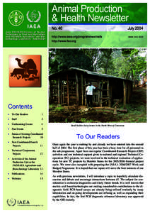 Animal Production & Health Newsletter Joint FAO/IAEA Division of Nuclear Techniques in Food and Agriculture and FAO/IAEA Agriculture and Biotechnology Laboratory, Seibersdorf