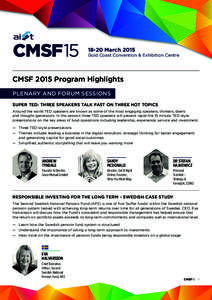 CMSF15[removed]March 2015 Gold Coast Convention & Exhibition Centre  CMSF 2015 Program Highlights