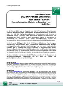 Luxemburg, den 5. März[removed]PRESSEMITTEILUNG BGL BNP Paribas unterstützt den Verein 