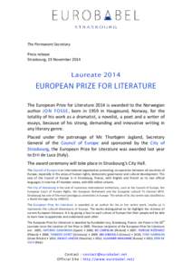 The Permanent Secretary Press release Strasbourg, 19 November 2014 Laureate 2014