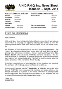 A.N.D.F.H.G. Inc. News Sheet Issue 61 – Sept[removed]ELECTED COMMITTEE[removed]GENERAL COMMITTEE MEMBERS